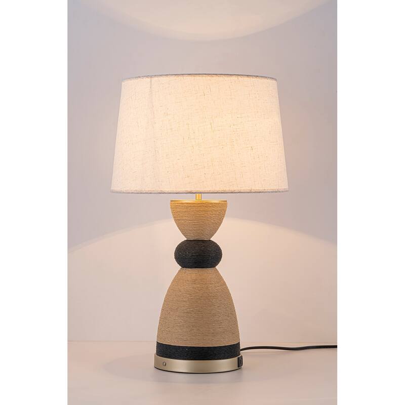Flora 24" Rattan Table Lamp with USB 3-Way Touch Dimmer - 24 in. - Brown