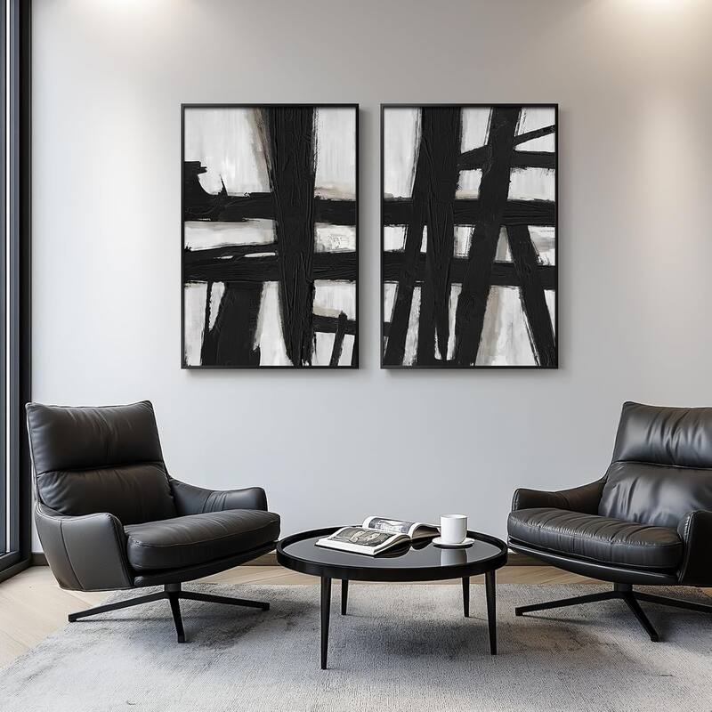Framed Black and White Abstract Wall Art