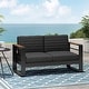 preview thumbnail 1 of 10, Loveseat with Slat Paneling and Aluminum Frame, Black