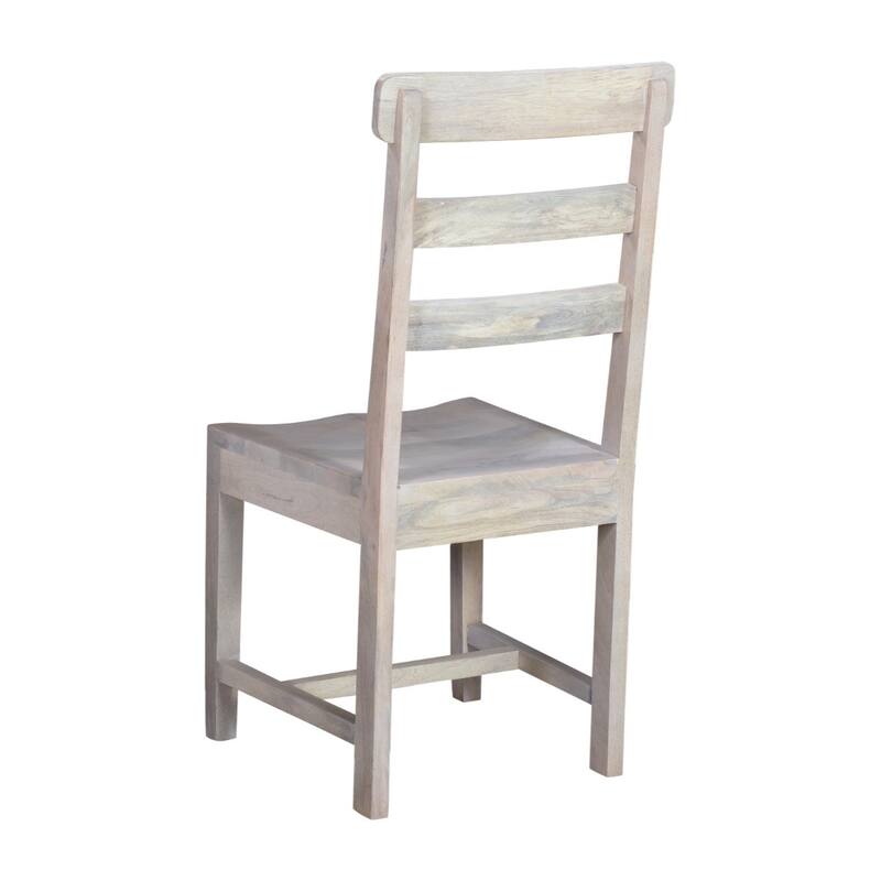 Set of 2 White Wooden Armless Dining Chairs with Ladder Back and for Kitchen or Dining Use - 39.5”H x 17.5”W x 17.5”D