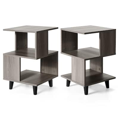 Modern Set of 2 Grey Nightstands with 3 Tier Storage Shelves for Living Room or Bedroom