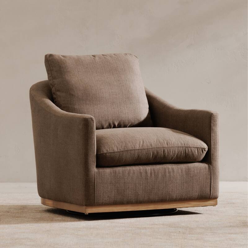 NADAAL STUDIOS Oriana Swivel Chair, Rustic Curved Barrel Back, High-Density Foam, Soft Beige