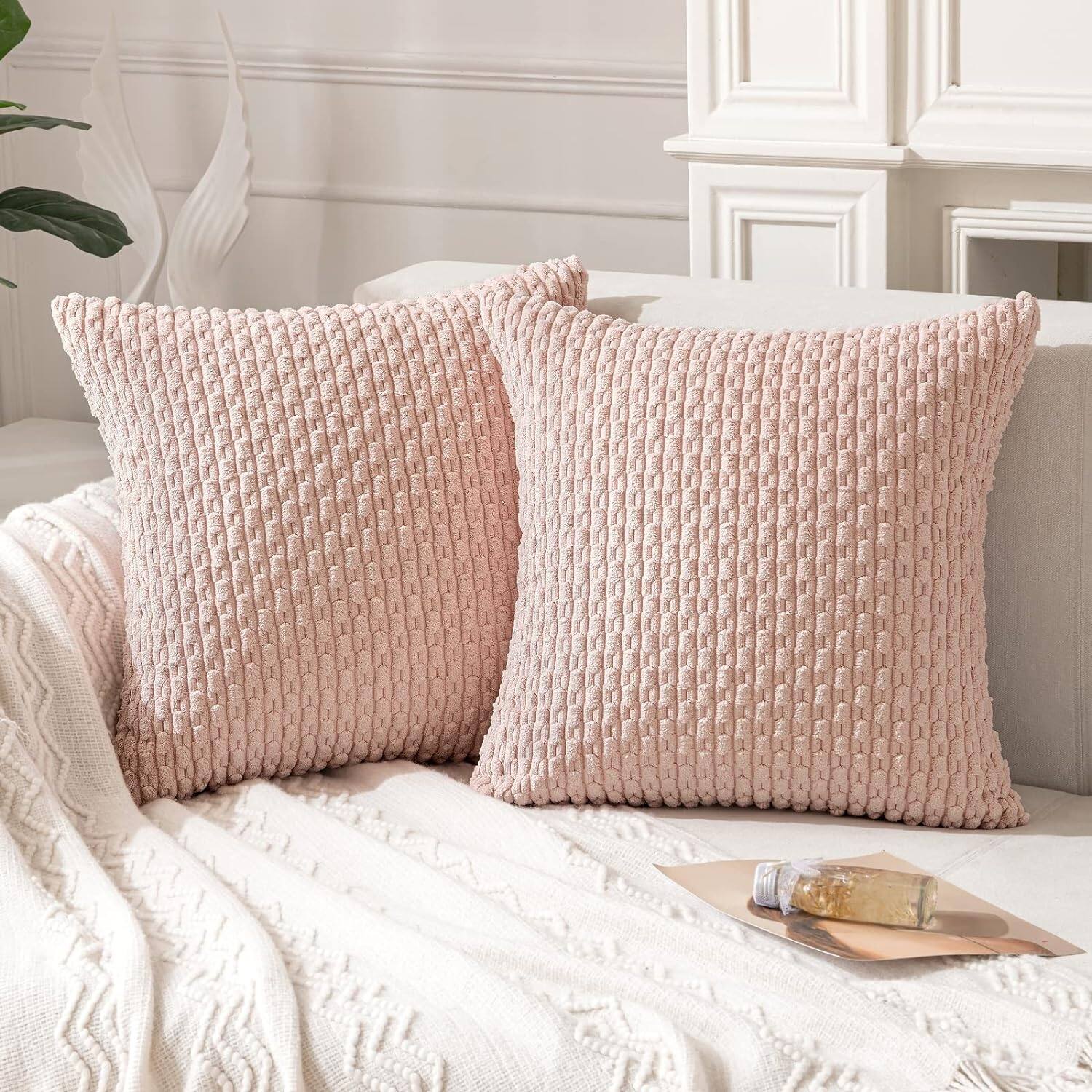 Pack of 2 Pink Decorative Throw Pillow Covers for Couch Bed On Sale