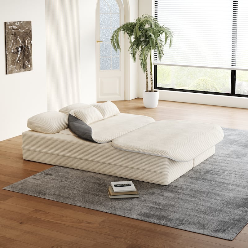 GDFStudio - Lysander Corduroy Foldable Sleeper Sofa Bed with Multi Functional Blanket