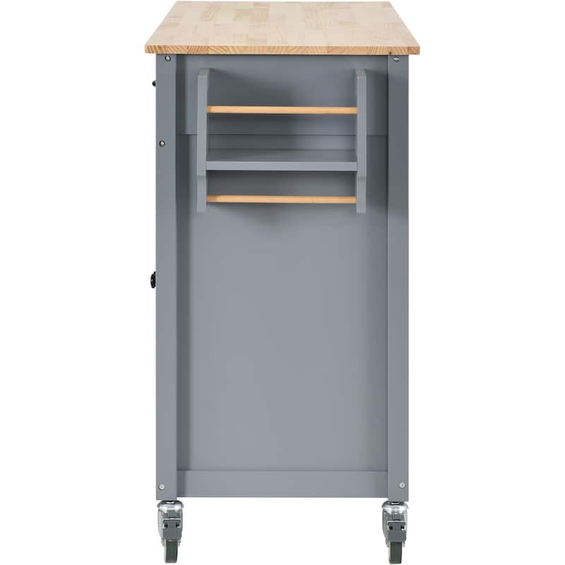 Kitchen Island Cart With Solid Wood Top And Locking Wheels(no include stool)