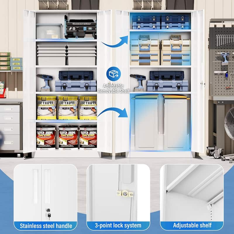 71 inch Garage Storage Cabinet Shelving Kitchen Pantry Locker with Adjustable Shelves for Office, Garage, Home, Pantry
