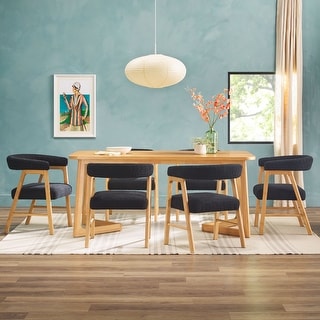 Walker Edison 7 Piece Solid Wood Dining Table Set w/ Dual Material ...