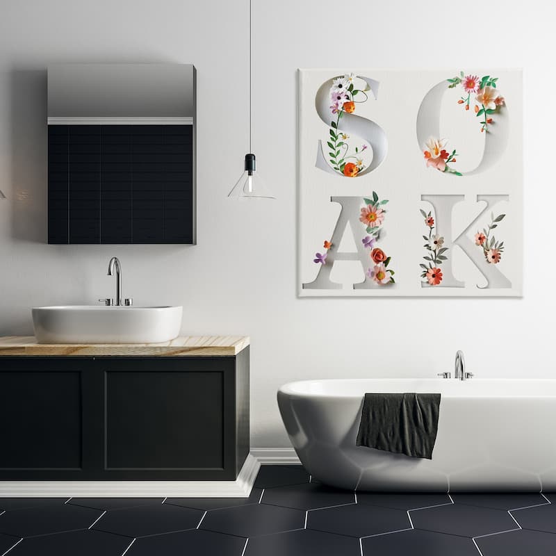 Stupell Floral Bathroom Soak Letters Canvas Wall Art Design By Susan Arnot