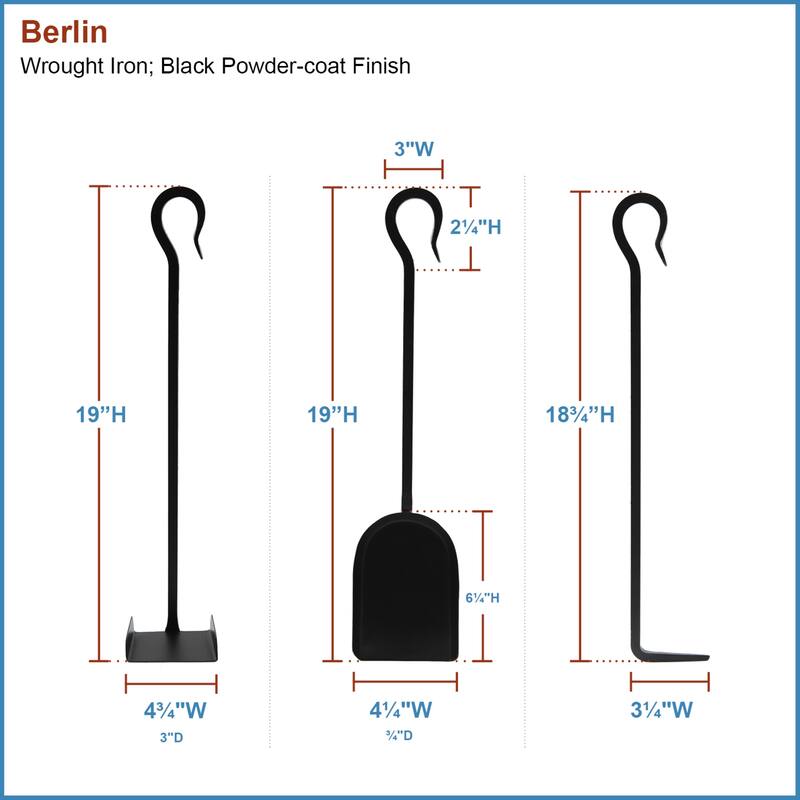 Achla Designs Berlin Set of 4 Mini Fireplace Tools, 26 Inch Tall, Black