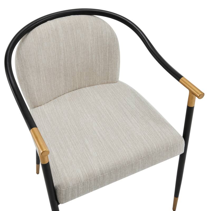 Roomfitters Modern Upholstered Dining Chair with Metal Frame, Elegant Curved Arm Design, Comfortable Accent Seating