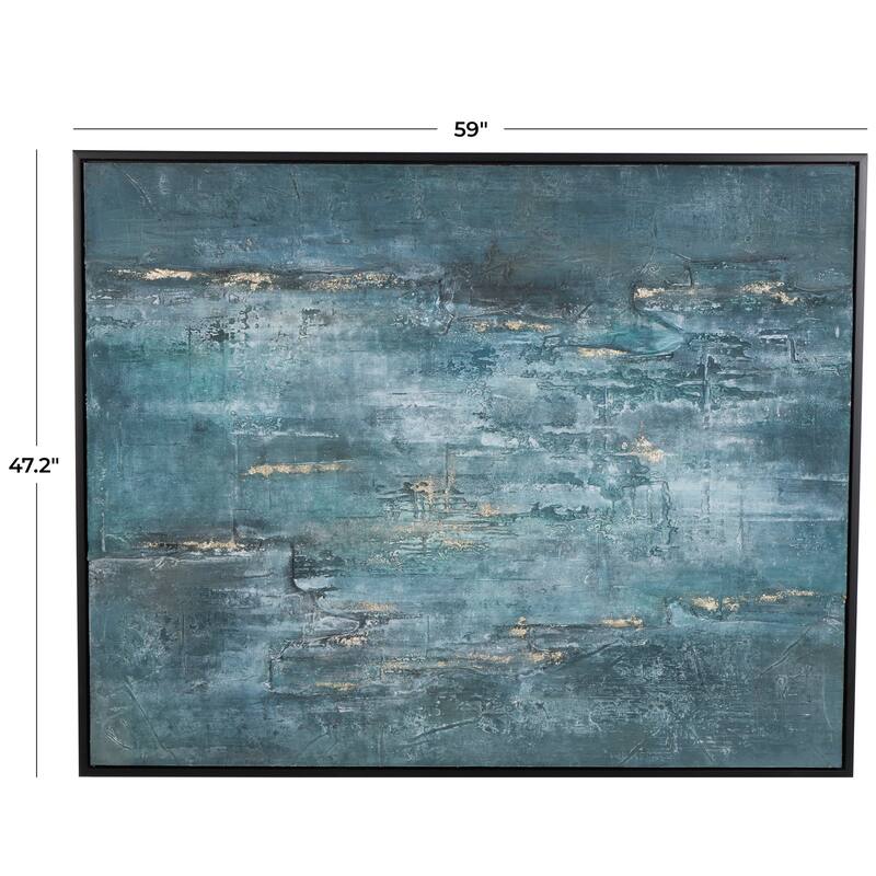 Dark Blue Polystone Silver Embellishments Abstract Framed Wall Art with Black Frame