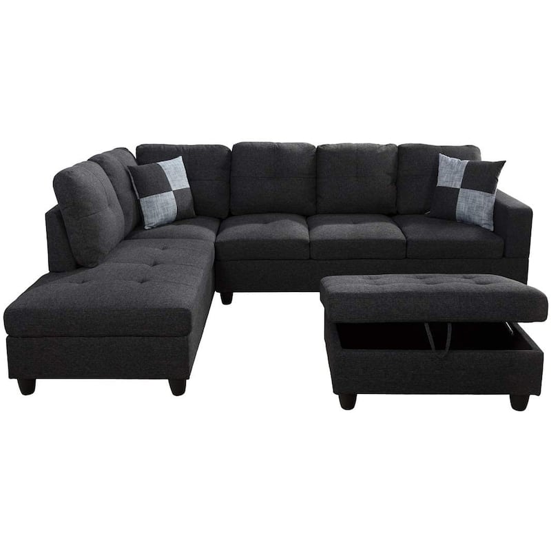Weston 104"Wide 3-Pieces Sectional Sofa Set,Black Grey(125)