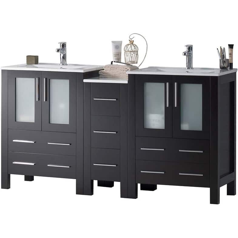 Blossom Sydney 60" Solid Wood Bathroom Vanity Double Sink with Cabinet - Espresso
