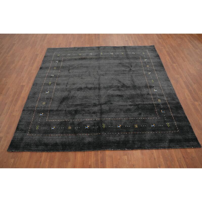 Hand Knotted Oriental 100% Wool Carpet Tribal Animal Pictorial Greys & Charcoal Gabbeh Area Rug - 8' 0'' X 7' 10''