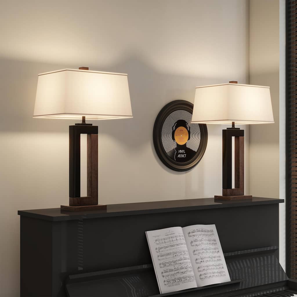 Set of 2 Table Lamp with Linen Fabric Shade
