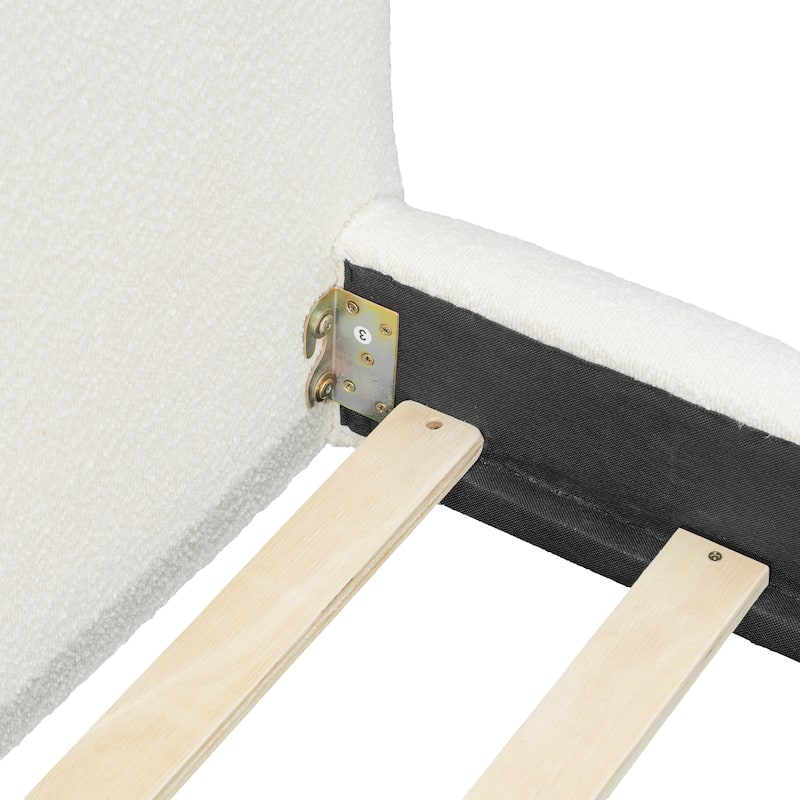 King/Queen Upholstered Platform Bed with Boucle Headboard & Solid Wood Legs