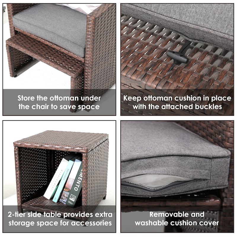 Outdoor 5-piece Brown Rattan Wicker Conversation Set
