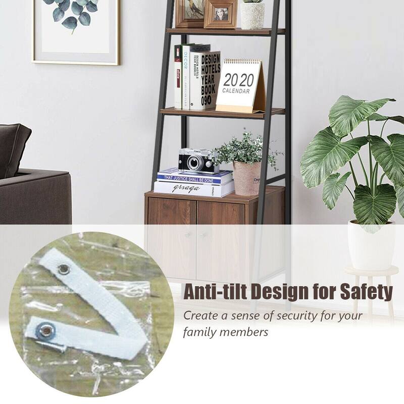3-Tier Ladder Shelf Metal Frame Bookcase with Cabinet for Storage - 20.5" x 15.5" x 63"