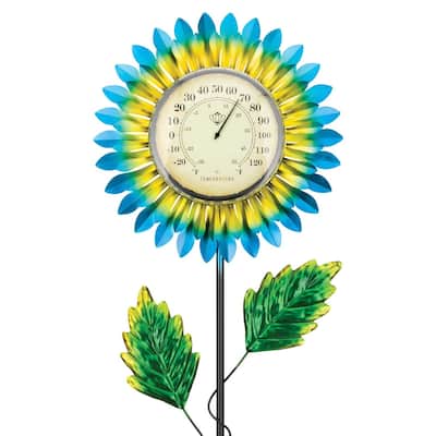 Thermometer Solar Stake - Blue Daisy