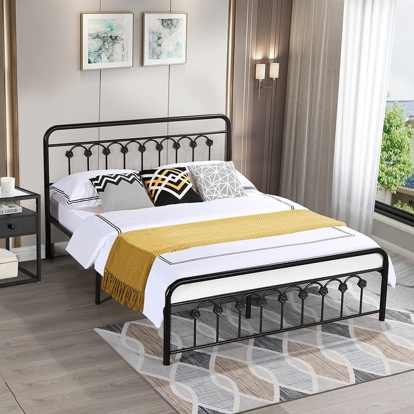 Metal platform outlet bed with headboard
