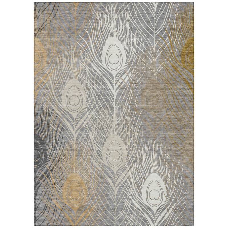 Machine Washable Indoor/ Outdoor Modern Peacock Chantille Rug