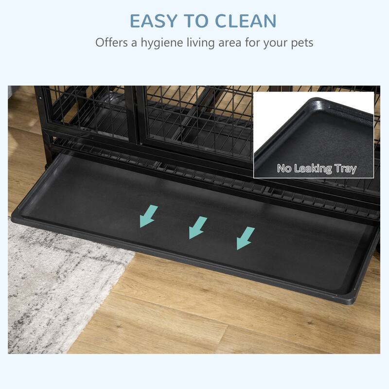 PawHut 36" Heavy Duty Dog Crate, Indestructible Dog Cage Kennel with Removable Tray, Lockable Wheels and Double Door, Black
