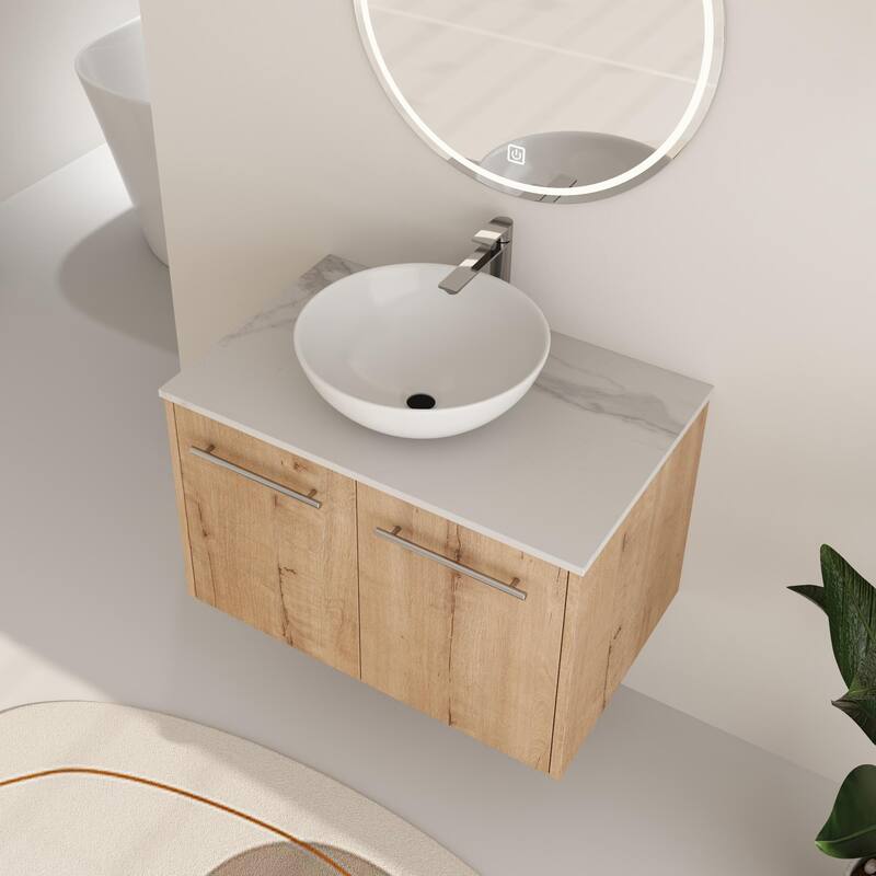 ARTCHIRLY 24"/30" Bathroom Vanity with Sink, Floating Bathroom Vanity with 2 Soft Close Doors - 30''W - Imitative Oak-321