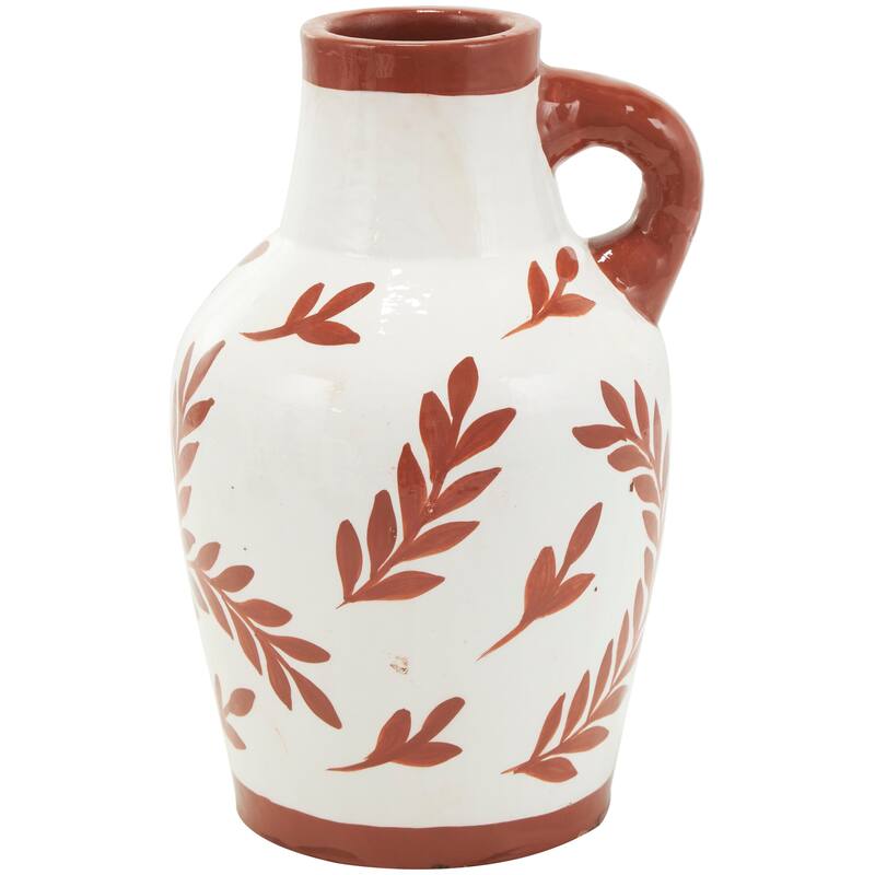 White or Blue Ceramic Floral Vase with Terracotta Colored Detailing (Set of 3)