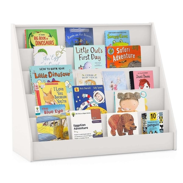 slide 2 of 10, Costway 5 Tier Kids Bookshelf with Anti-Tipping Device Kids-friendly - See Details White