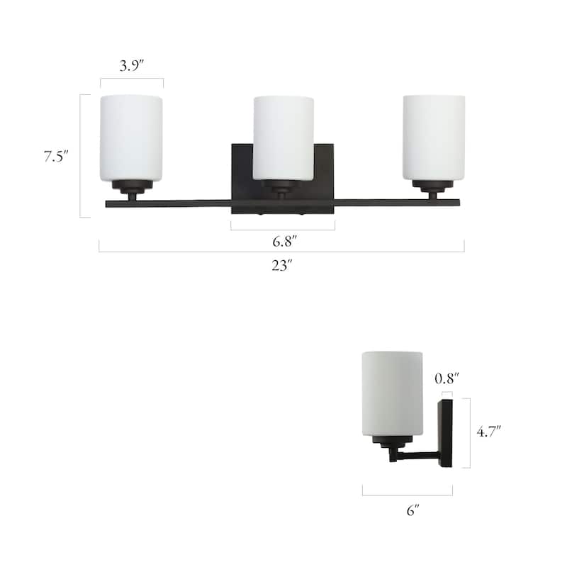 Modern Farmhouse 3-Light ORB Bathroom Vanity Light White Frosted Glass Wall Sconce - L 23" x W 6" x H 7.5"