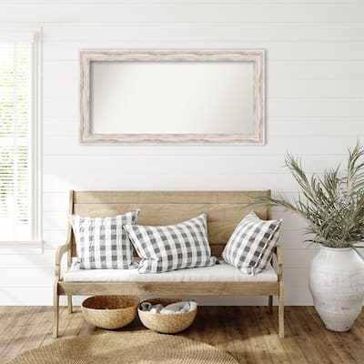 Alexandria White Wash Framed Non-Beveled Custom Wall Mirror, Bathroom Vanity Mirror