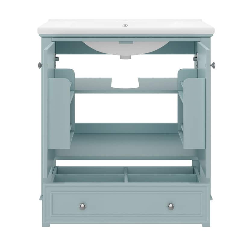 30" Bathroom Vanity with Ceramic Sink Combo, Doors and Drawer