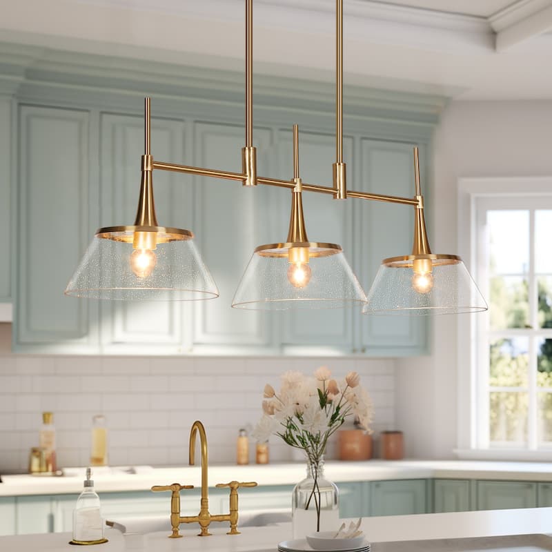 Mola Modern Gold 3-Light Chandelier Seeded Glass Pendant for Kitchen Island Dining Room
