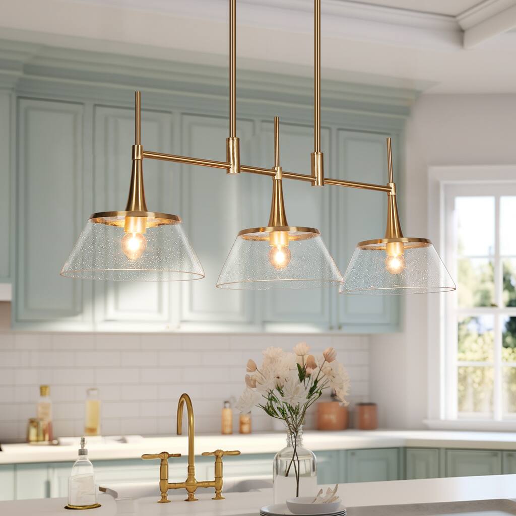Mola Modern Gold 3-Light Chandelier Seeded Glass Pendant for Kitchen Island Dining Room