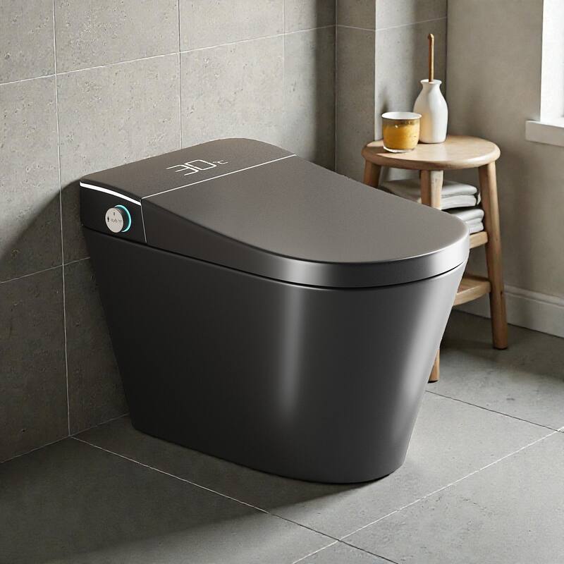 Smart One Piece Toilet with Built In Bidet. Auto Open Close Seat. Heated Seat. Warm Water. Dryer. Remote Control - Black