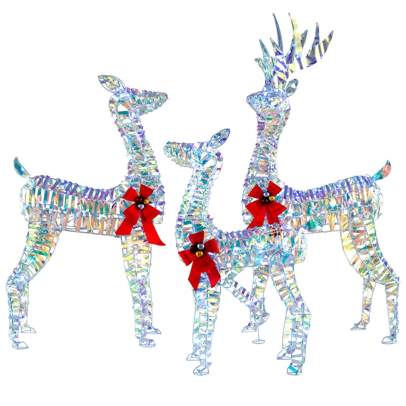 Gymax 3-Piece Iridescent Reindeer Family Set Christmas Pre-Lit Deer w/
