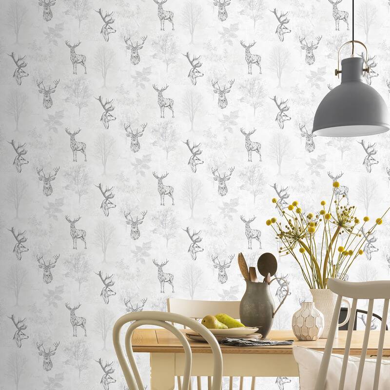 Arthouse Gilbert Black Etched Stag Wallpaper