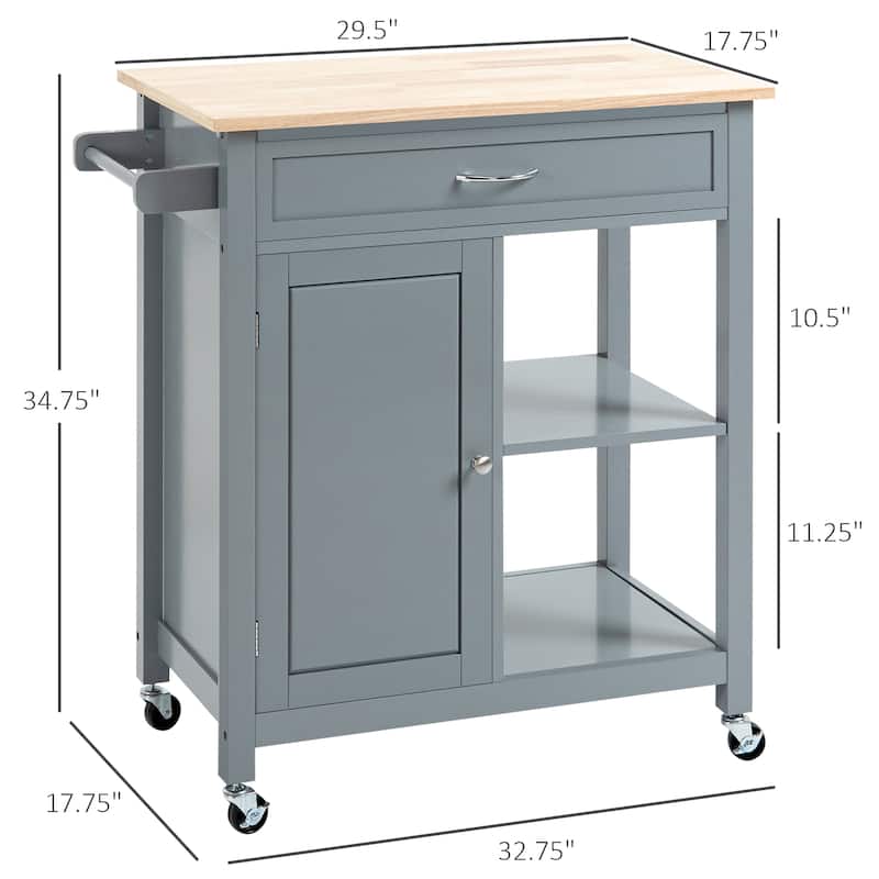 Mobile Kitchen Island with Wheels Towel Rack and Adjustable Open Storage Shelves - 32.75" W x 17.75" D x 34.75" H