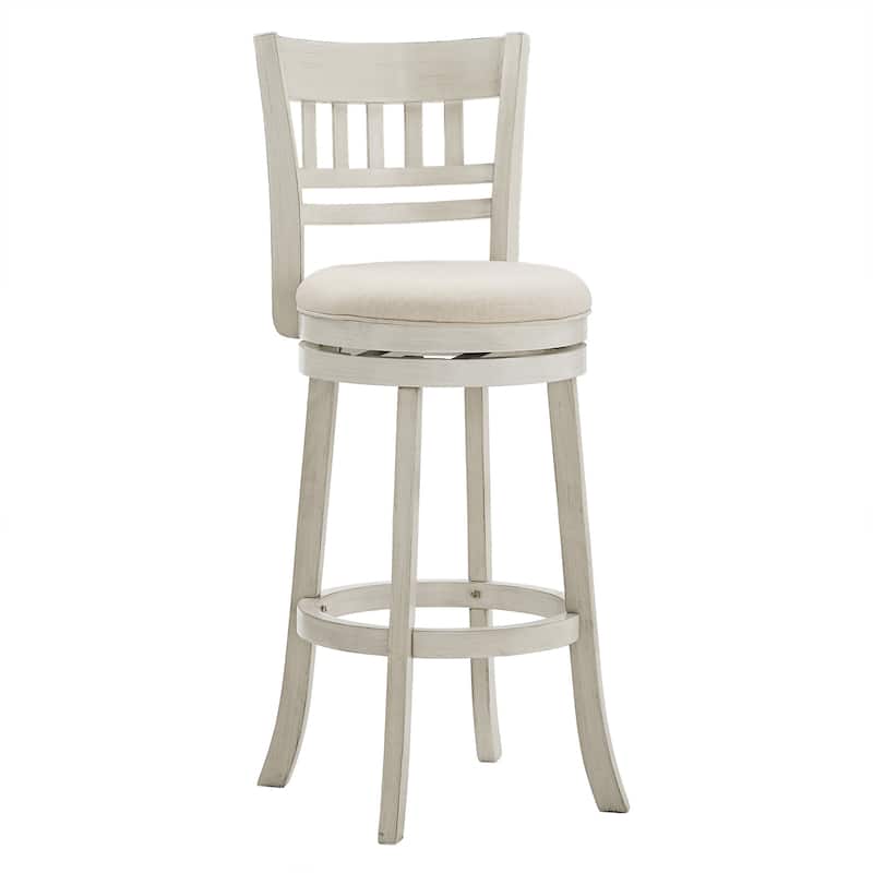 Verona Swivel 29-inch High Back Bar Stool by iNSPIRE Q Classic - Antique White Finish-Beige Linen-Lattice