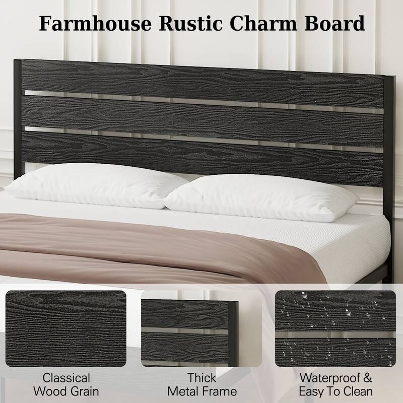 VECELO Industrial Wood Bed Frame with Headboard Twin Size Beds/Full Size Beds/Queen Size Beds