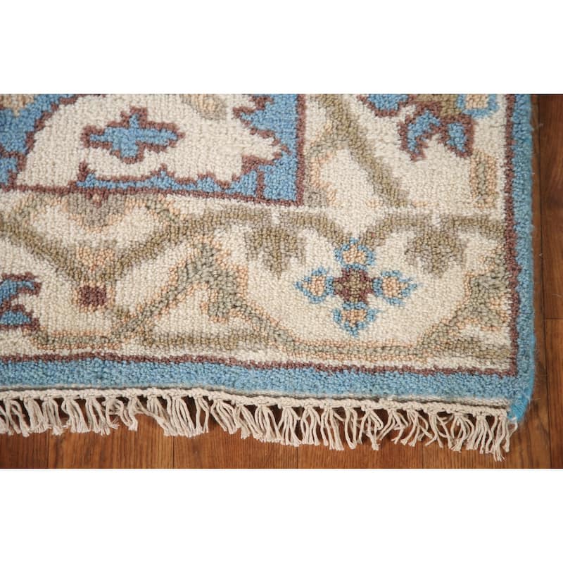Light Blue Oushak Oriental Runner Rug Handmade Wool Carpet - 2'6"x 9'9"