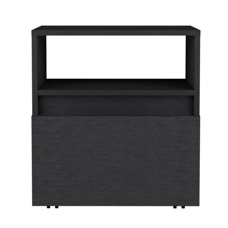 20-Inch Black Nightstand with One Drawer, Open Shelf, and Casters