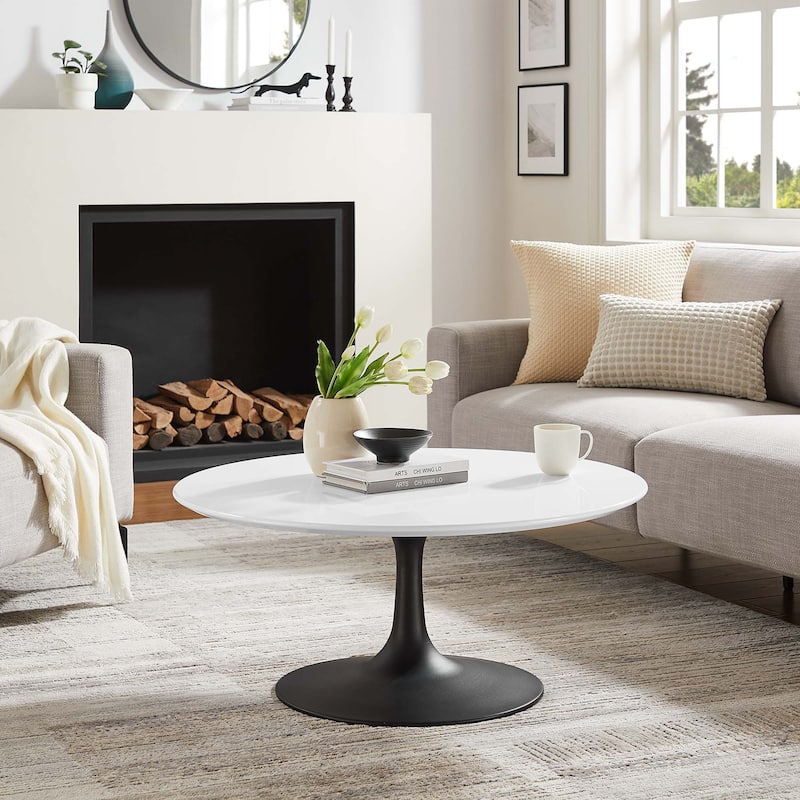 36" Round Wood Coffee Table, Black White