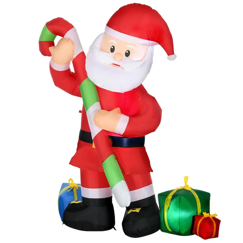 HOMCOM 6ft Christmas Inflatables Decorations Santa Claus with Candy Cane, Blow-Up Outdoor LED Yard Display