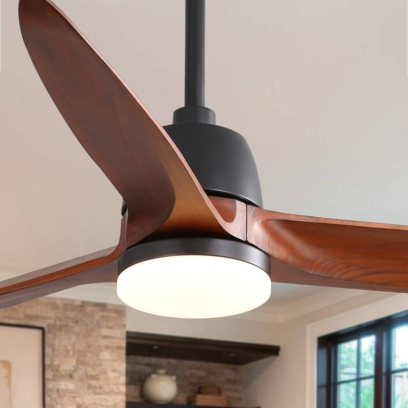 56 inch Wood Ceiling Fan Indoor w/Light and Remote Control 3 Wood Blades Bedroom - Blades Span 56 Inches