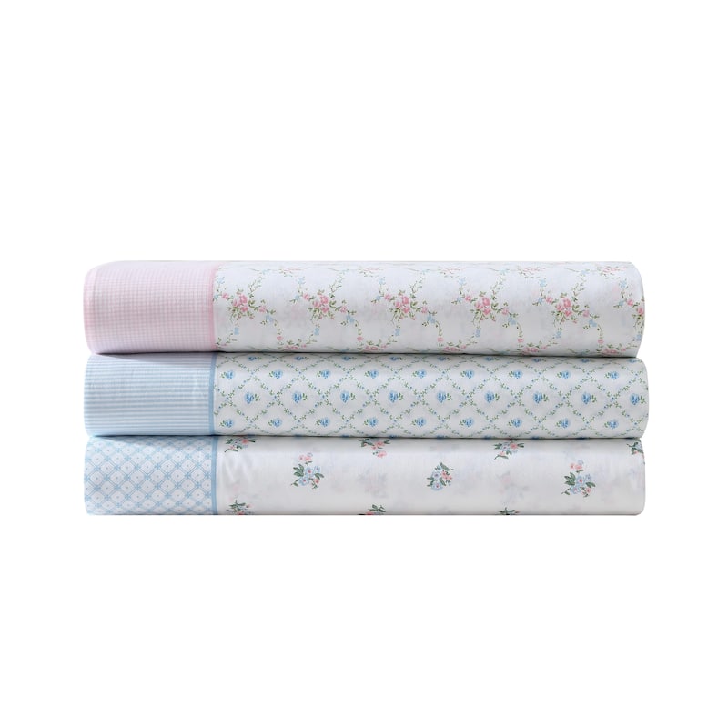 Laura Ashley Percale Cotton Printed Hem Sheet Sets