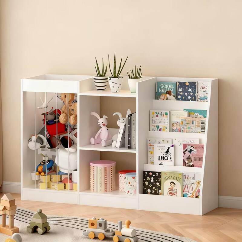 Kids Bookshelf and Toy Storage, 3-Tier Book Shelf for Kids Rooms, Sling Baby Bookcase with Stuffed Animal Storage