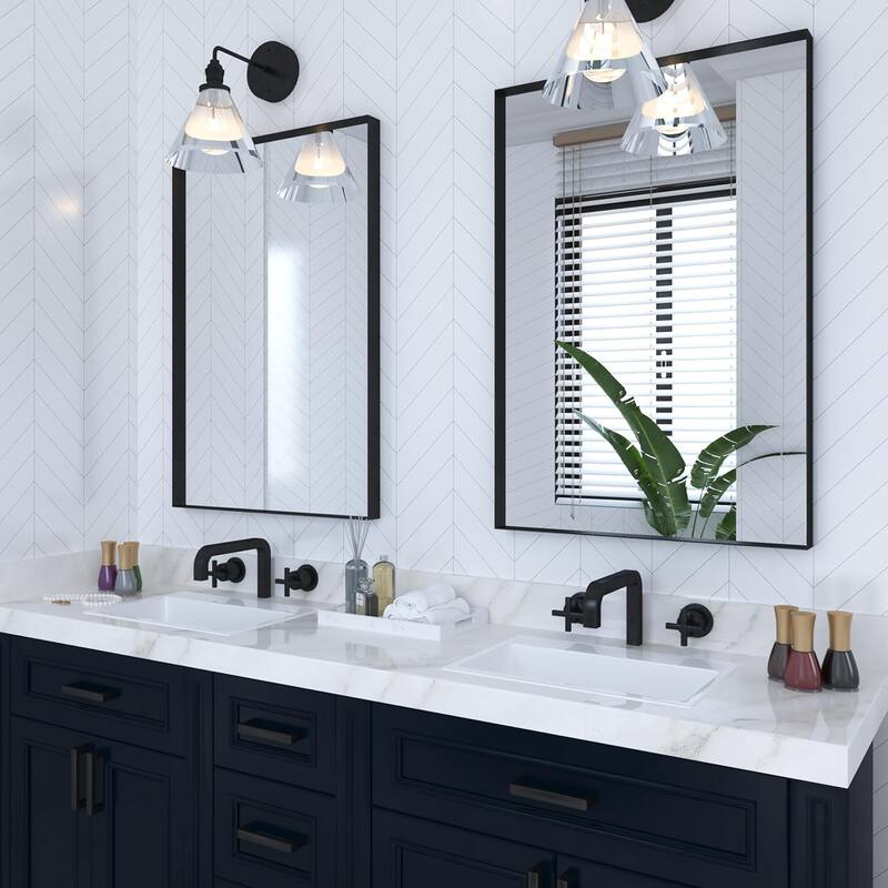 Organnice Rectangular Mirror Modern Black Frame Bathroom Vanity Mirror Clean Glass