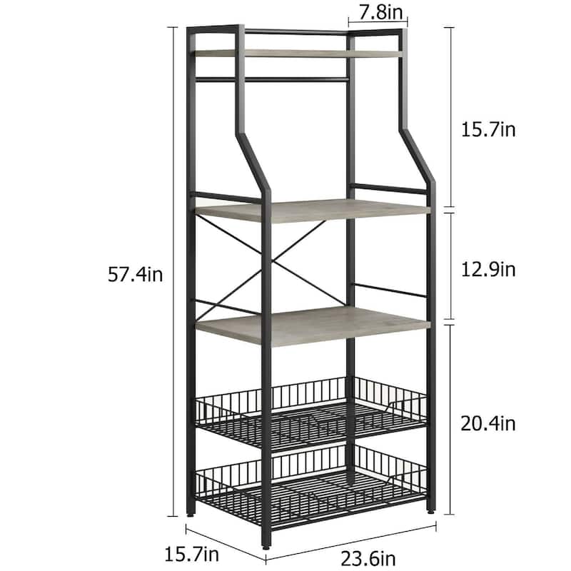 5-Tier Kitchen Bakers Rack with 2 Large Wire Baskets