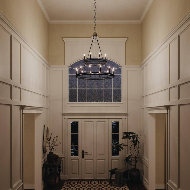 Acroma 20 - Light Living Room Steel Candle Style Wagon Wheel Chandelier - 39.5'' W x 39.5'' D x 47.5'' H